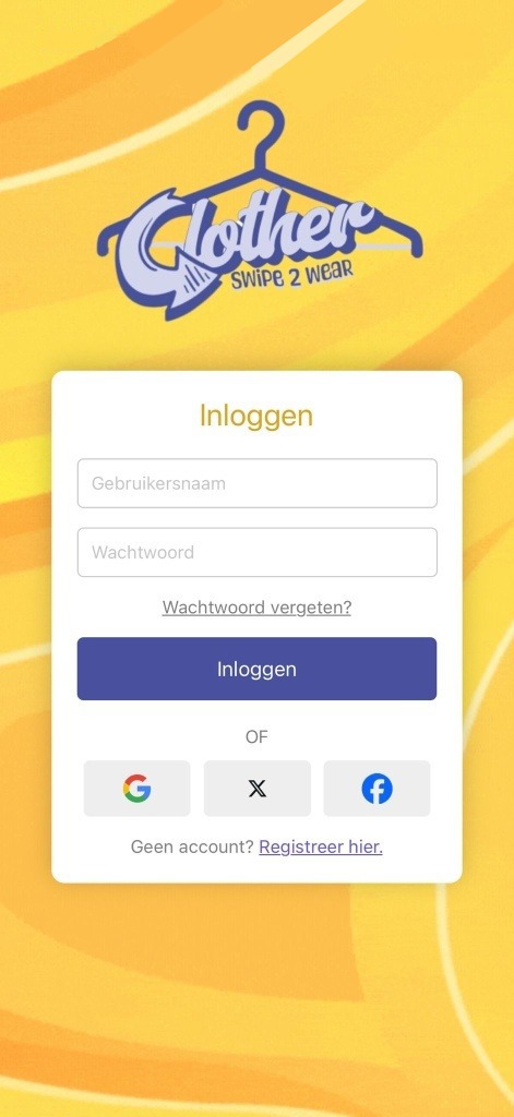 Clother login scherm